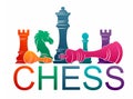 Chess colorful figures pieces tournament game vector illustration sport