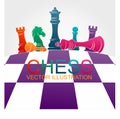 Chess colorful figures pieces tournament game vector illustration sport