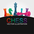 Chess colorful figures pieces tournament game vector illustration sport