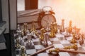 Chess competition for business concept. Copy space and pencils Royalty Free Stock Photo