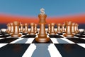 Chess and currency symbols, strategic competition and teamwork and win-win