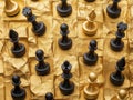 Chess. Different, chess pieces on a shiny black, polished stone background. A game that makes you think. Generative Ai Royalty Free Stock Photo