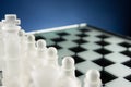 Chess face to face, first step. Copy space for text Royalty Free Stock Photo