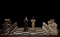 Chess faceoff of both kings on top of a chess board in front of a dark background Royalty Free Stock Photo