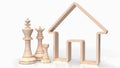 The chess family and house icon for home property Business 3d rendering
