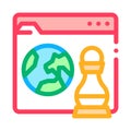 Chess figure and earth on web site icon vector outline illustration
