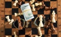 Chess figures and dollar money on the chessboard