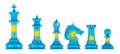 Chess figures with Kazakh flag, 3D rendering Royalty Free Stock Photo