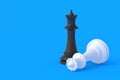 Chess figures queen black and white color on blue background Royalty Free Stock Photo