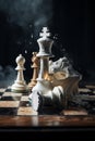 chess game aggressive attack White king chess piece destroys opponents Business planning, success concept AI generated