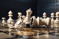 chess game aggressive attack White king chess piece destroys opponents Business planning, success concept AI generated