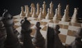 Chess game begins. Pieces standing in rows. 3D rendered illustration