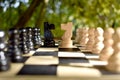 Chess game board with chess wooden pieces Royalty Free Stock Photo