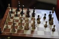 Chess game, chessboard box with figures Royalty Free Stock Photo