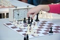 Chess game. Girl playing chess in the park Royalty Free Stock Photo