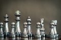 Chess game. A group of silver chess team. Business strategy and team work concept. Focus on pawns at front row Royalty Free Stock Photo