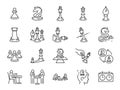 Chess game line icon set. Included the icons as strategy gambit checkmate board game and more.