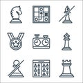 chess game line icons. linear set. quality vector line set such as rook, players, pawn, queen, chess clock, winner, bishop,