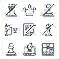 chess game line icons. linear set. quality vector line set such as tactical, online gaming, pawn, queen, note, game statistics, Royalty Free Stock Photo