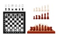 Chess Game Pieces On Chessboard. Figures King, Queen, Rook, Knight, Bishop, Pawn Isolated On White Background Royalty Free Stock Photo