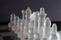 Chess with game pieces made of glass, queen, king, pawn and game board made of glass Royalty Free Stock Photo