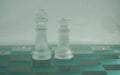 Chess with game pieces made of glass, queen, king, pawn and game board made of glass Royalty Free Stock Photo