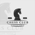 chess and horse logo vintage vector illustration template icon graphic design. knight retro sign or symbol for chess tournament or Royalty Free Stock Photo