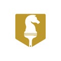 Chess paint vector logo design template. Chess horse with paint brush icon design. Royalty Free Stock Photo