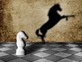 Chess horse with shadow as a wild horse on chessboard. Potentiality concept Royalty Free Stock Photo