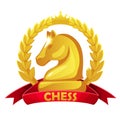 Chess icon with knight chess figure and red ribbon Royalty Free Stock Photo