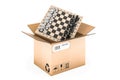 Chess inside parcel, order and delivery concept. 3D rendering