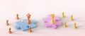 Chess and jigsaw puzzles with leadership ideas with development of business goals concept on orange background