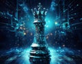 Chess King with Blurred Binary Data and Computer Network Background Royalty Free Stock Photo