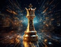 Chess King with Blurred Binary Data and Computer Network Background Royalty Free Stock Photo