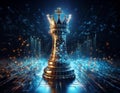 Chess King with Blurred Binary Data and Computer Network Background Royalty Free Stock Photo