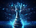 Chess King with Blurred Binary Data and Computer Network Background Royalty Free Stock Photo