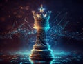 Chess King with Blurred Binary Data and Computer Network Background Royalty Free Stock Photo