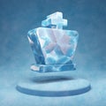 Chess King icon. Cracked blue Ice Chess King symbol on blue snow podium