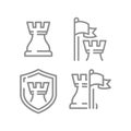 Chess king piece, flag and shield icon