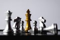 Chess King stand over the enemies. The winner in business competition. Competitiveness and strategy. Copy space Royalty Free Stock Photo