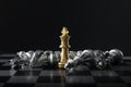 Chess King wins the game on black background. Success, business strategy, victory, win, winner, intellect, tactics, defeat, beat