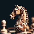 close up Chess knight and other chess pieces the day before yesterday.Ai generated