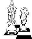 The chess queen and her knight Royalty Free Stock Photo