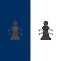 Chess, Laptop, Strategy, Game  Icons. Flat and Line Filled Icon Set Vector Blue Background Royalty Free Stock Photo