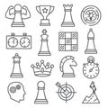 Chess line icons set on white background