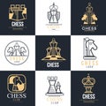 Chess logo set, design element for championship, tournament, chess club, business card, vlack and white vector