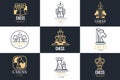 Chess logo set, design element for championship, tournament, chess club, business card, vlack and white vector Royalty Free Stock Photo