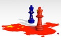 Chess made from China and EU flags Royalty Free Stock Photo