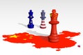 Chess made from China, USA and EU flags. Royalty Free Stock Photo