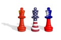 Chess made from China, USA and Taiwan flags isolated on white background Royalty Free Stock Photo